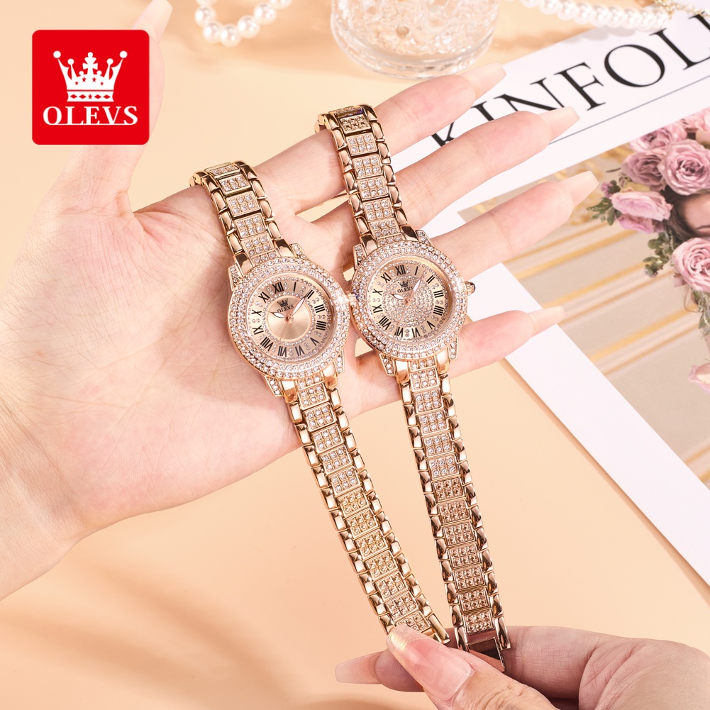 Luxury Watch Women - OLEVS 高級ファッションレディース腕時計 ダイヤモンドダイヤル防水ダイヤモンド象嵌クォーツ時計 女性用美しいトレンドドレスウォッチ