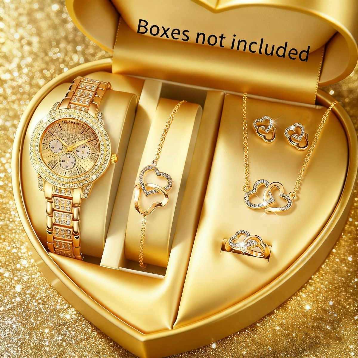 Luxury Watch Packaging Box - 6 個の高級ラインストーン女性用腕時計ジュエリーセットレディースファッション合金ストラップクォーツ腕時計リロイムヘールガールズクロック (箱なし)