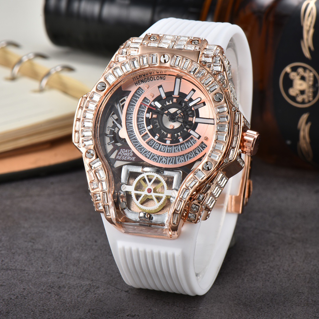 Luxury Watch Arabic - フルダイヤモンドケース ビジネスラグジュアリー トップメンズ腕時計 ラバーストラップ カラー クリエイティブ装飾