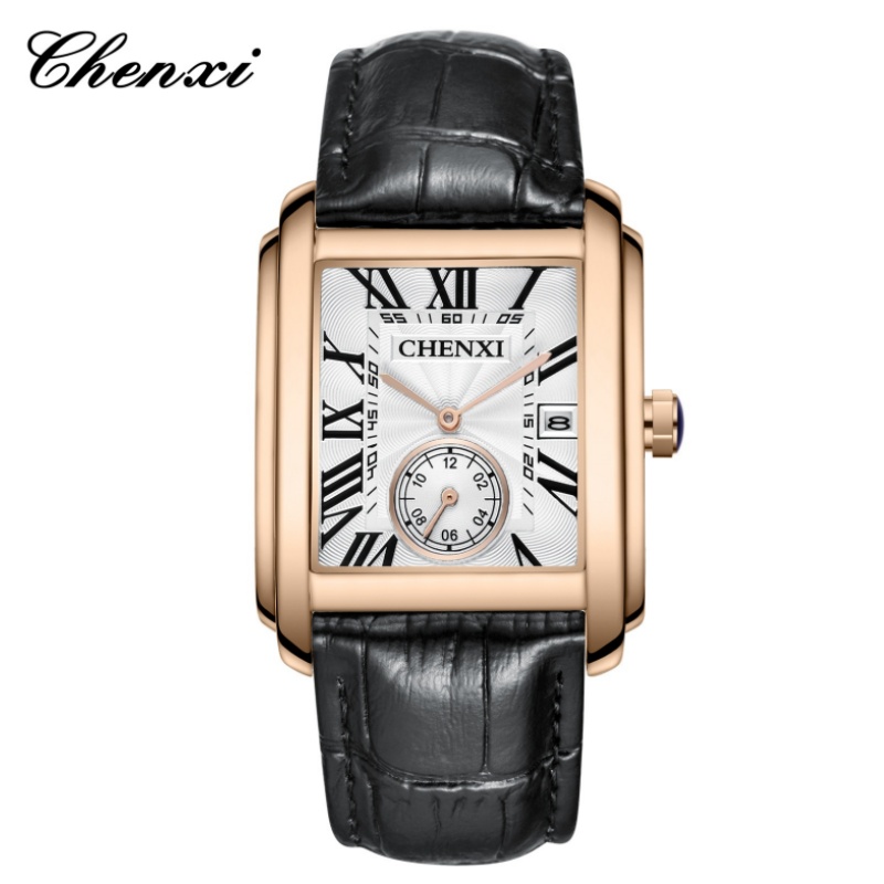 Luxury Watch Holder For Men - Chenxi-男性用のクラシックなスクエアブラウンレザーウォッチ,高級ブランド,クォーツ時計,女性用,8216