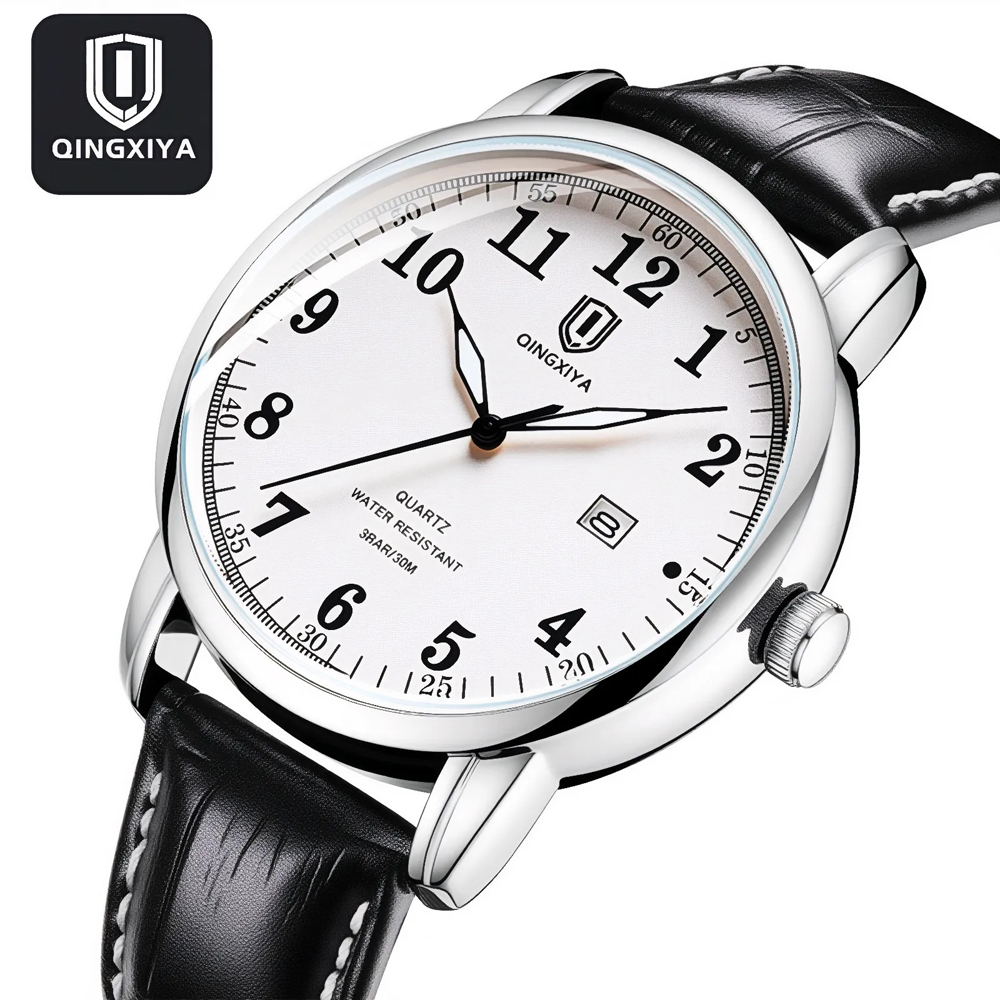 Luxury Watch Holder For Men - QINGXIYA ビジネスメンズ腕時計トップブランドの高級ミリタリーレザーストラップ日付クォーツ時計防水ファッション男性腕時計男性