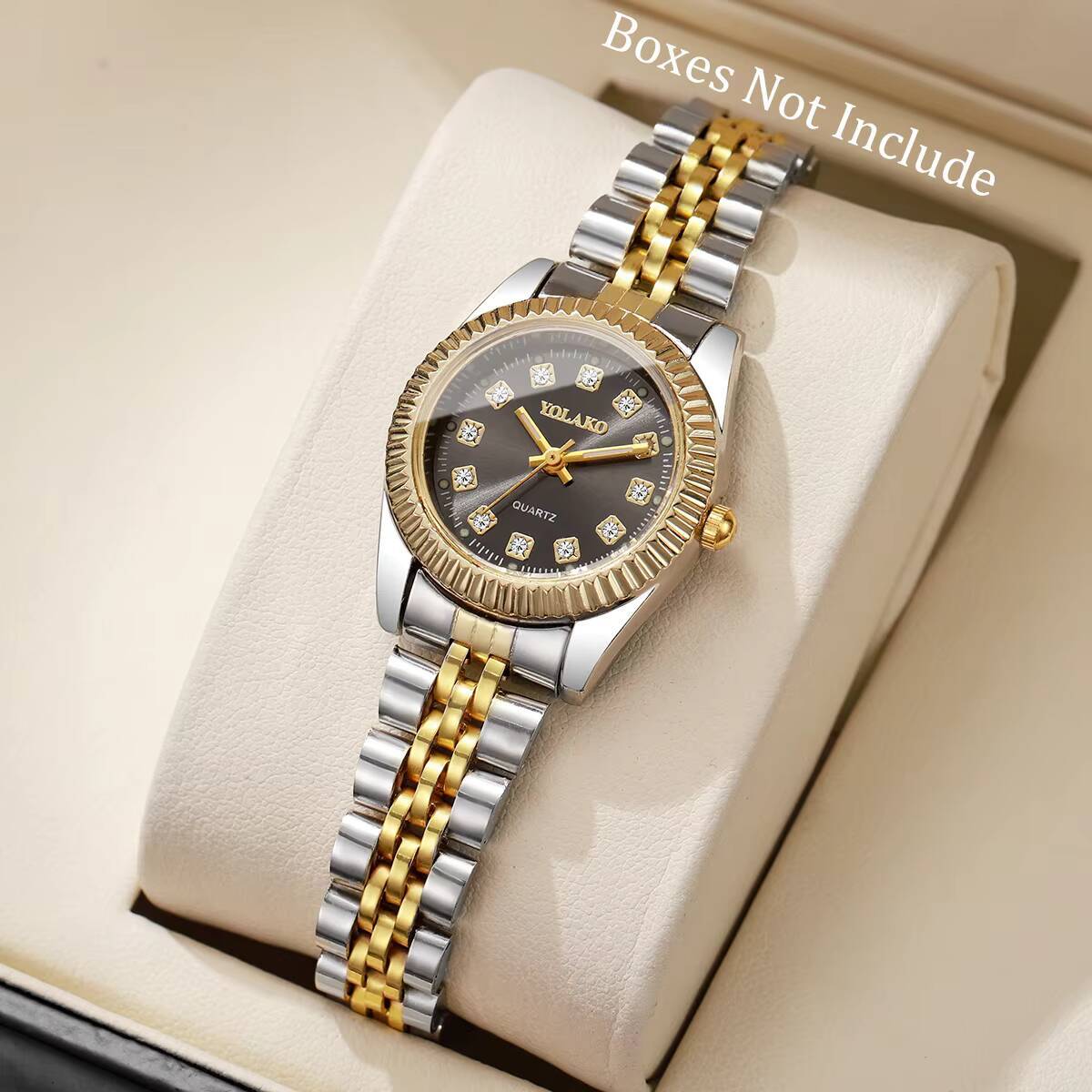 Luxury Watch Packaging Box - ファッションラインストーン女性用クォーツ時計高級ステンレススチールバンドカレンダー腕時計レロジオフェミニノ時計ギフト（箱なし）
