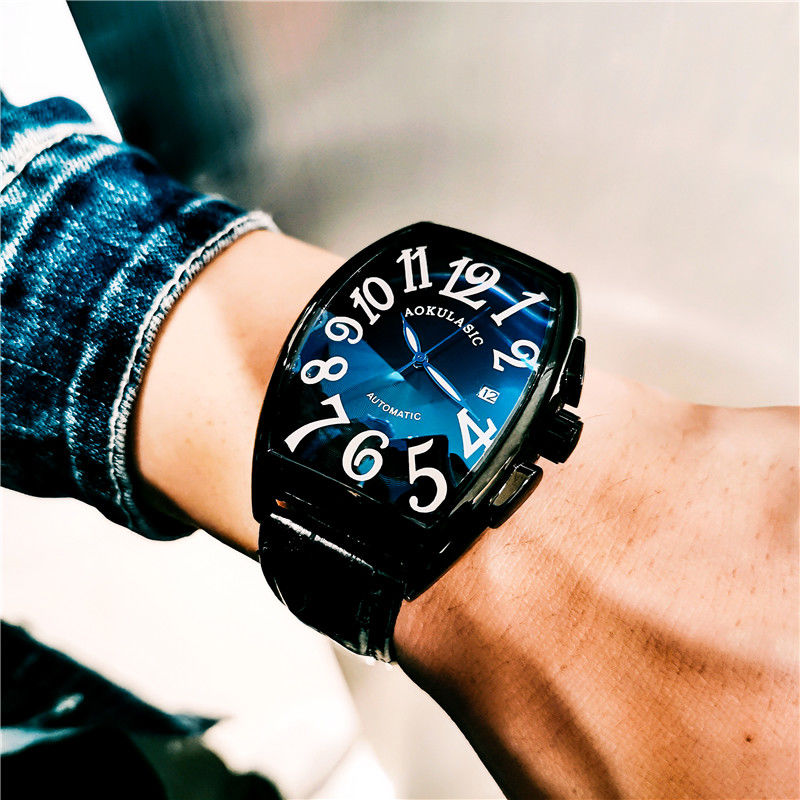 Luxury Watch Value - 豪華なメンズ機械式時計、樽型スケルトンレザーストラップメンズウォッチ、スタイリッシュな社交界の男性向け腕時計、高価値でクールなベストセラーメンズウォッチ、ギフトに最適、電池不要