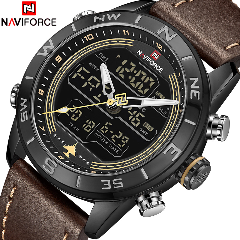 Naviforce-クォーツスポーツウォッチ,本革,耐水性, - Luxury Watch Holder For Men のレビューと価格