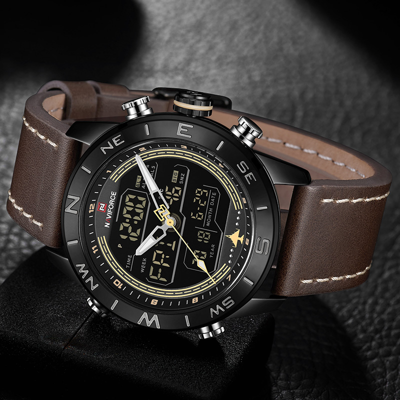 Naviforce-クォーツスポーツウォッチ,本革,耐水性, - Luxury Watch Holder For Men のレビューと価格
