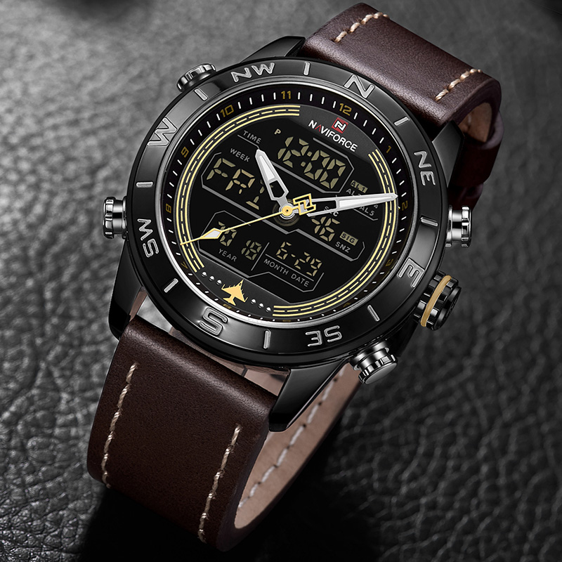 Naviforce-クォーツスポーツウォッチ,本革,耐水性, - Luxury Watch Holder For Men のレビューと価格