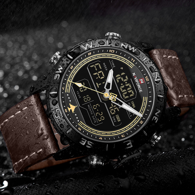 Naviforce-クォーツスポーツウォッチ,本革,耐水性, - Luxury Watch Holder For Men のレビューと価格