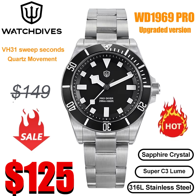 Watchdives WD1969 プロ 38 ミリメートル - Rolex Watch Submariner のレビューと価格
